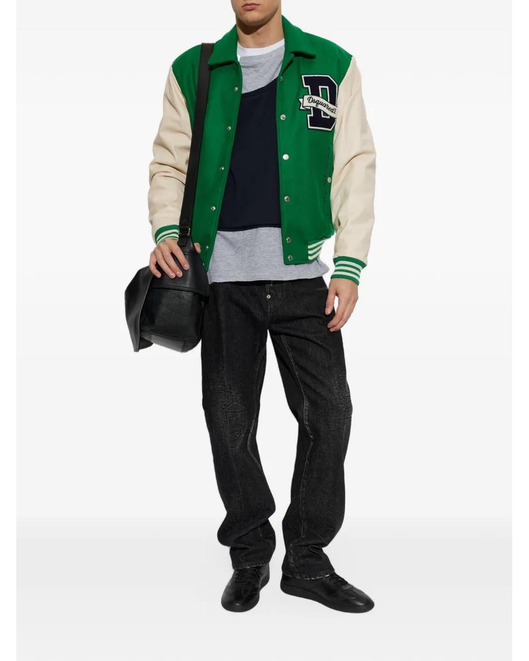 DSquared² Green Logo-Patch Panelled Bomber Jacket for men