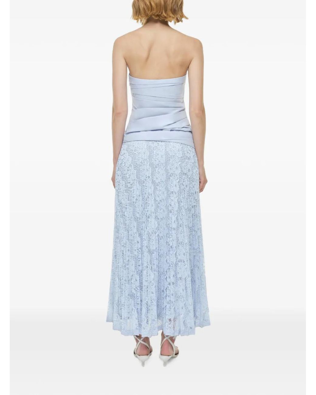 Jonathan Simkhai Blue Annalise Lace-Panelled Strapless Maxi Dress