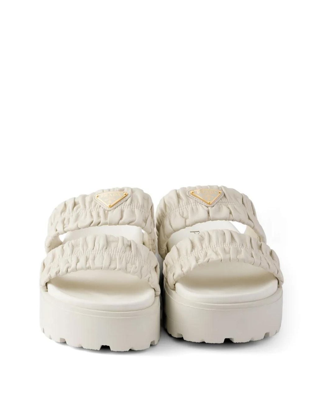 Prada White Matelassé Nappa Leather Flatform Slides