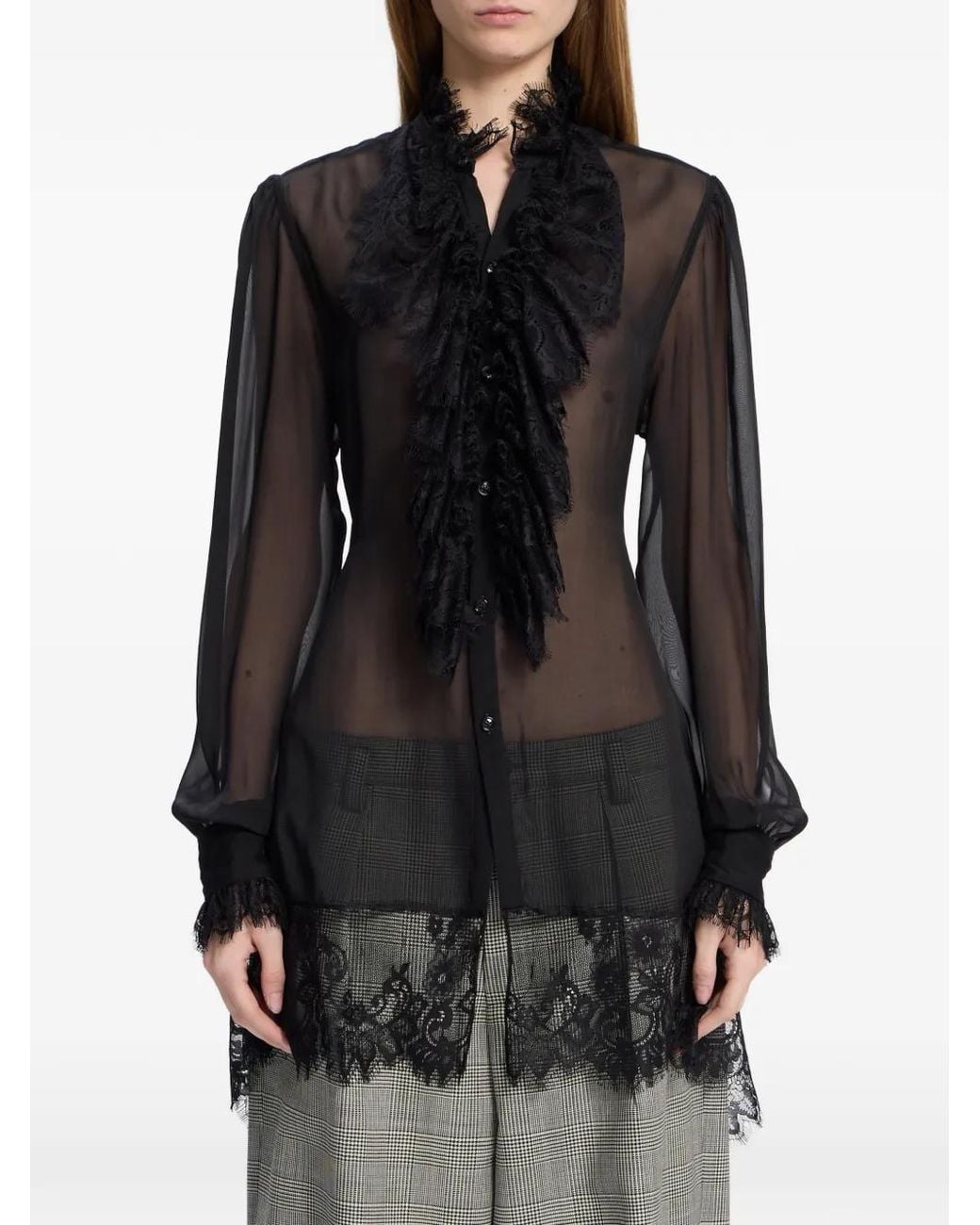 Ann Demeulemeester Black Barah Ruffled Lace-Trim Shirt