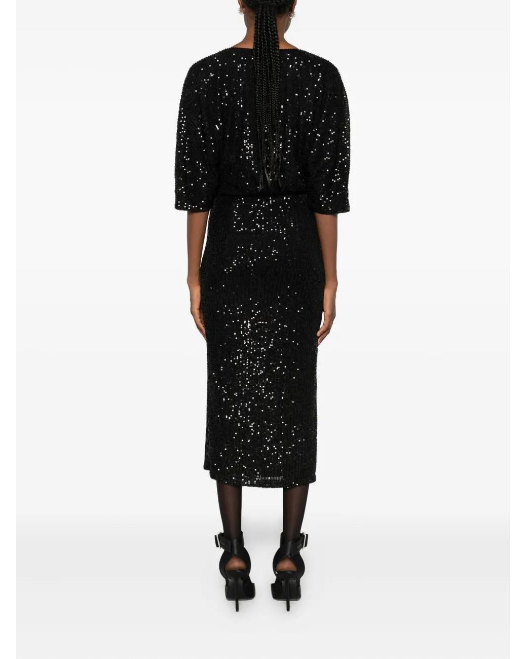 Nissa Black Sequinned Midi Dress
