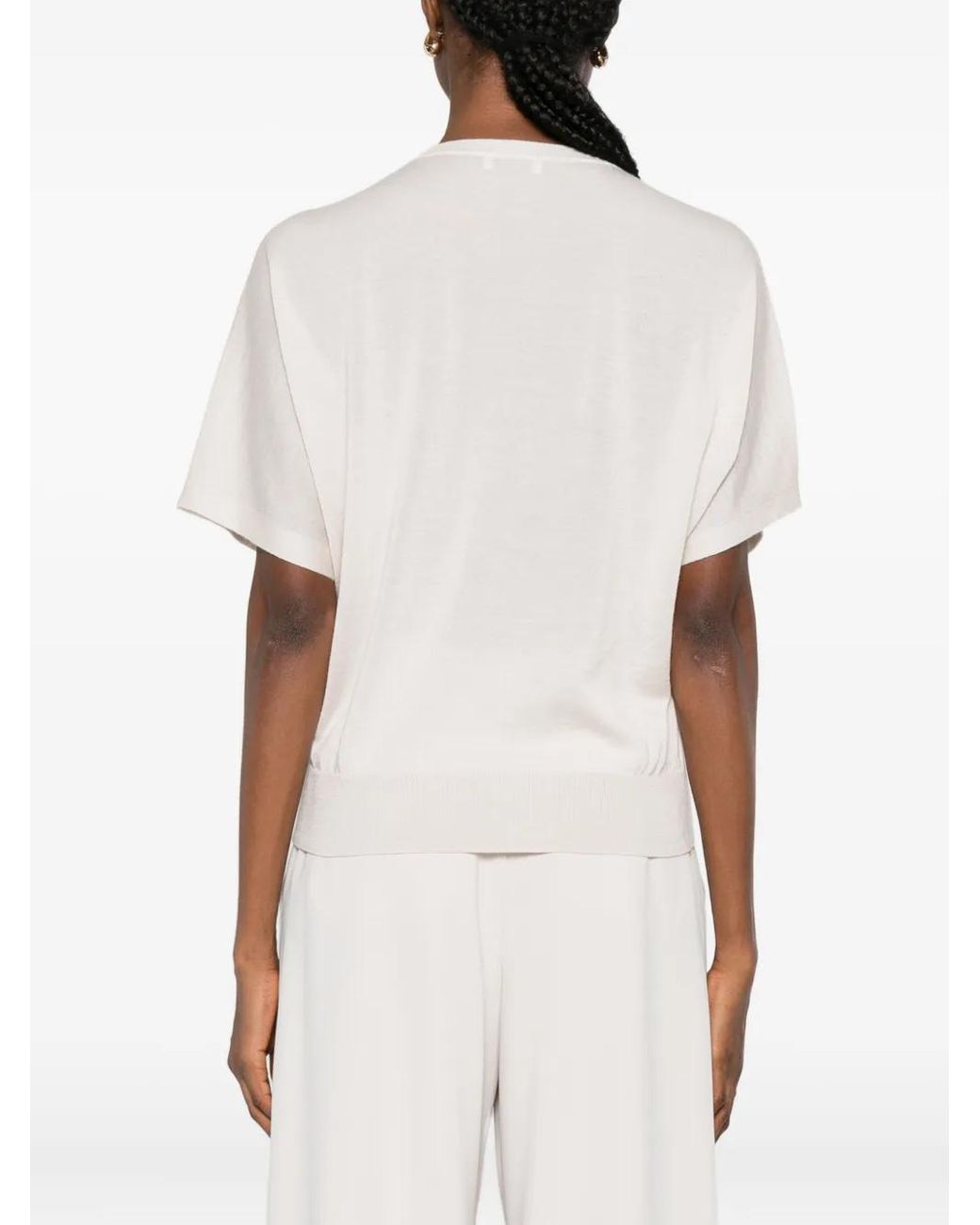 Peserico White Fine-Knit Short-Sleeve Top