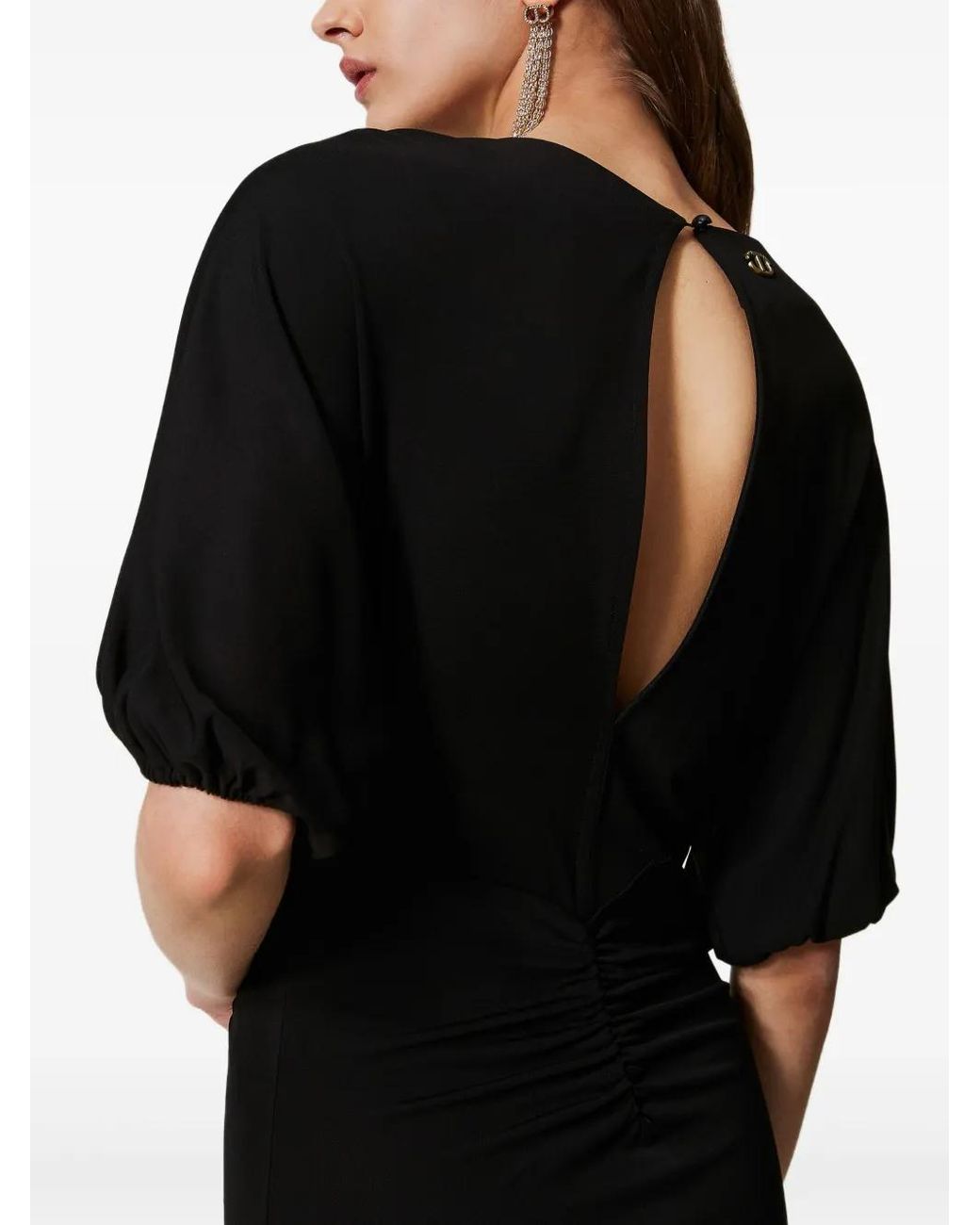 Twinset Black Puff-Sleeve Midi Dress