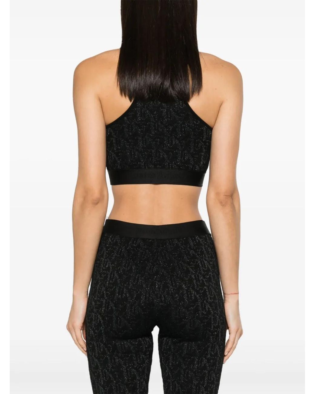 Palm Angels Black Monogram-Jacquard Crop Top