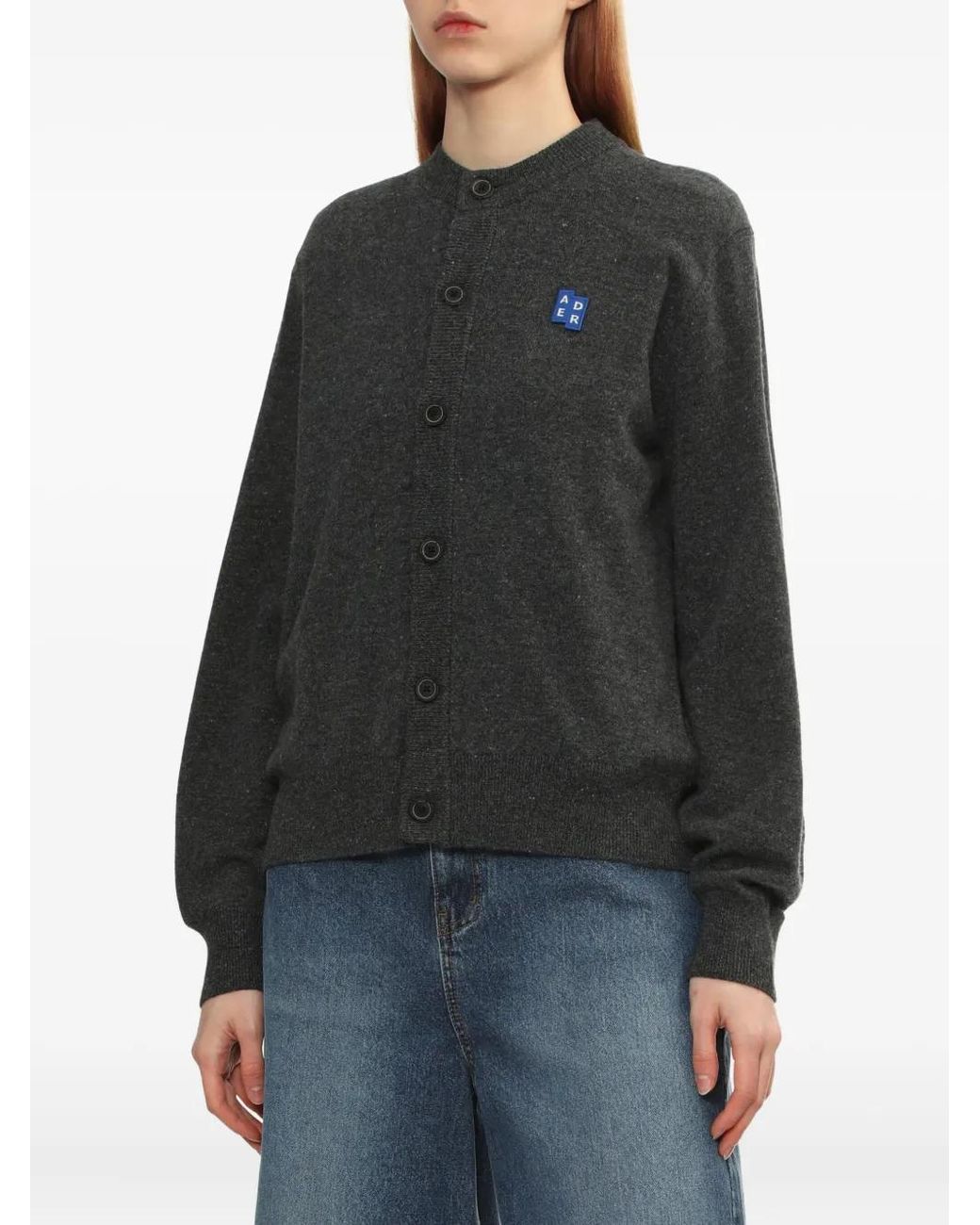 Adererror Gray Sig; Bl Tag Logo-Patch Button Cardigan