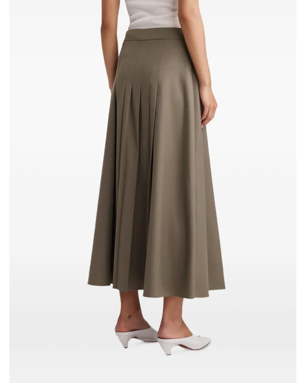 Anna Quan Natural Sable Pleated Midi Skirt