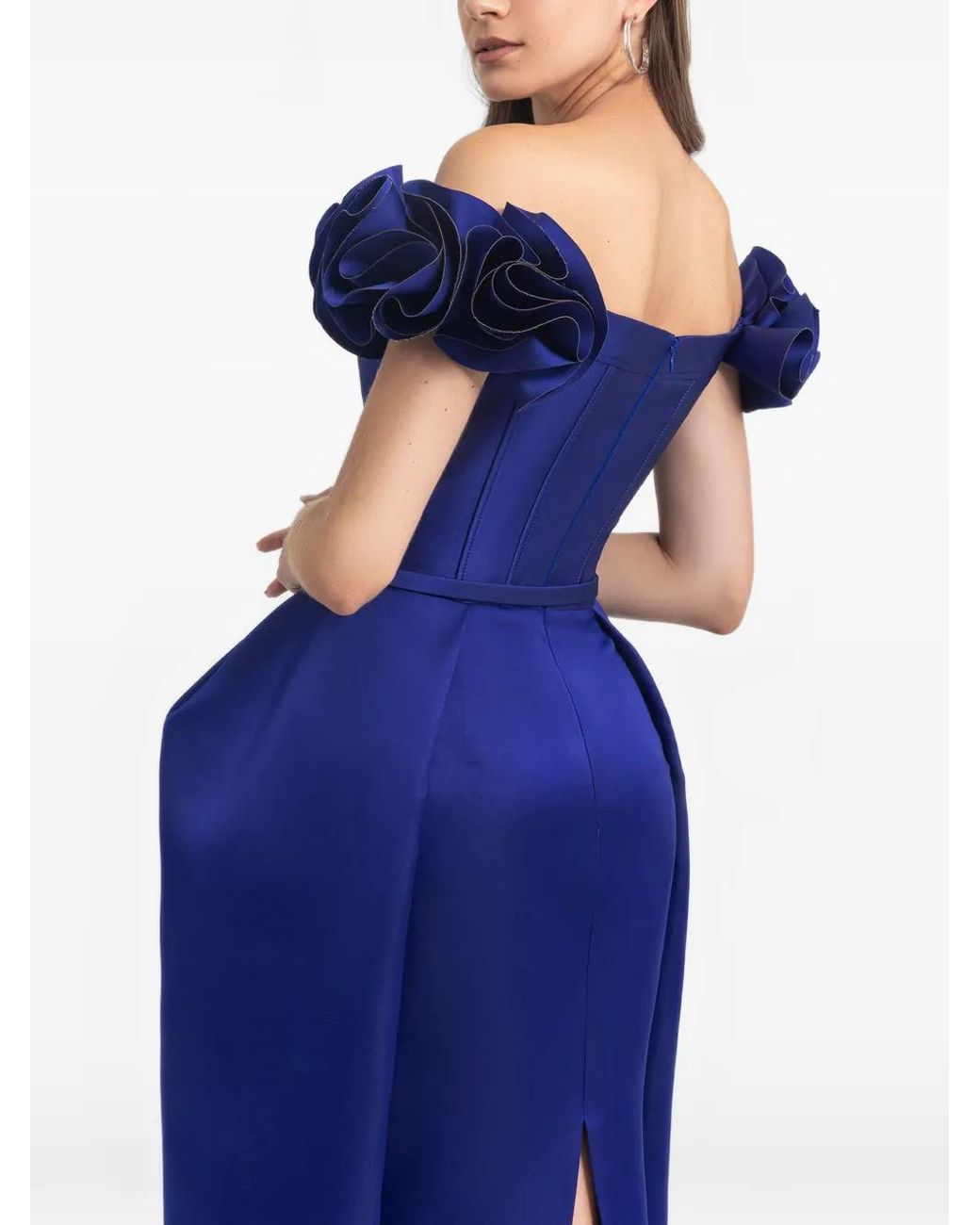 Gemy Maalouf Blue Ruffled Structured Maxi Dress