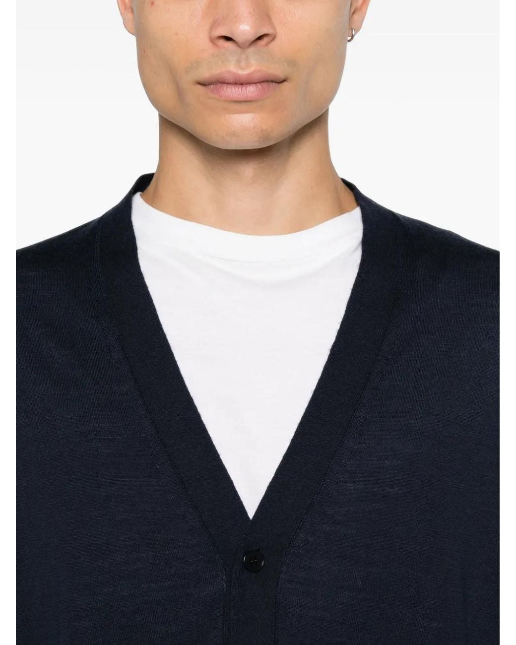 John Smedley Blue Bradrick V-Neck Cardigan for men