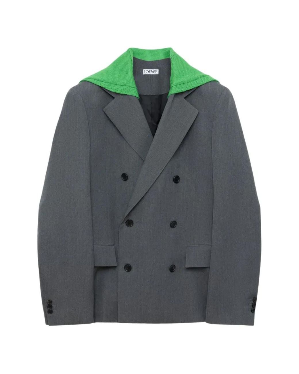 Loewe Green Double-Breasted Knitted-Collar Blazer