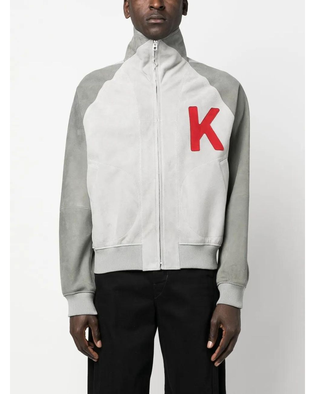 KENZO Gray Colour-Block Logo-Print Bomber Jacket for men