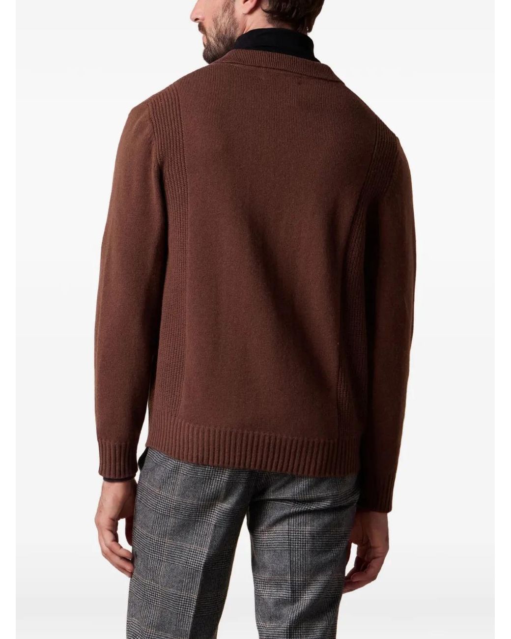 Brooks Brothers Brown Open-Collar Ribbed-Trim Sweater for men