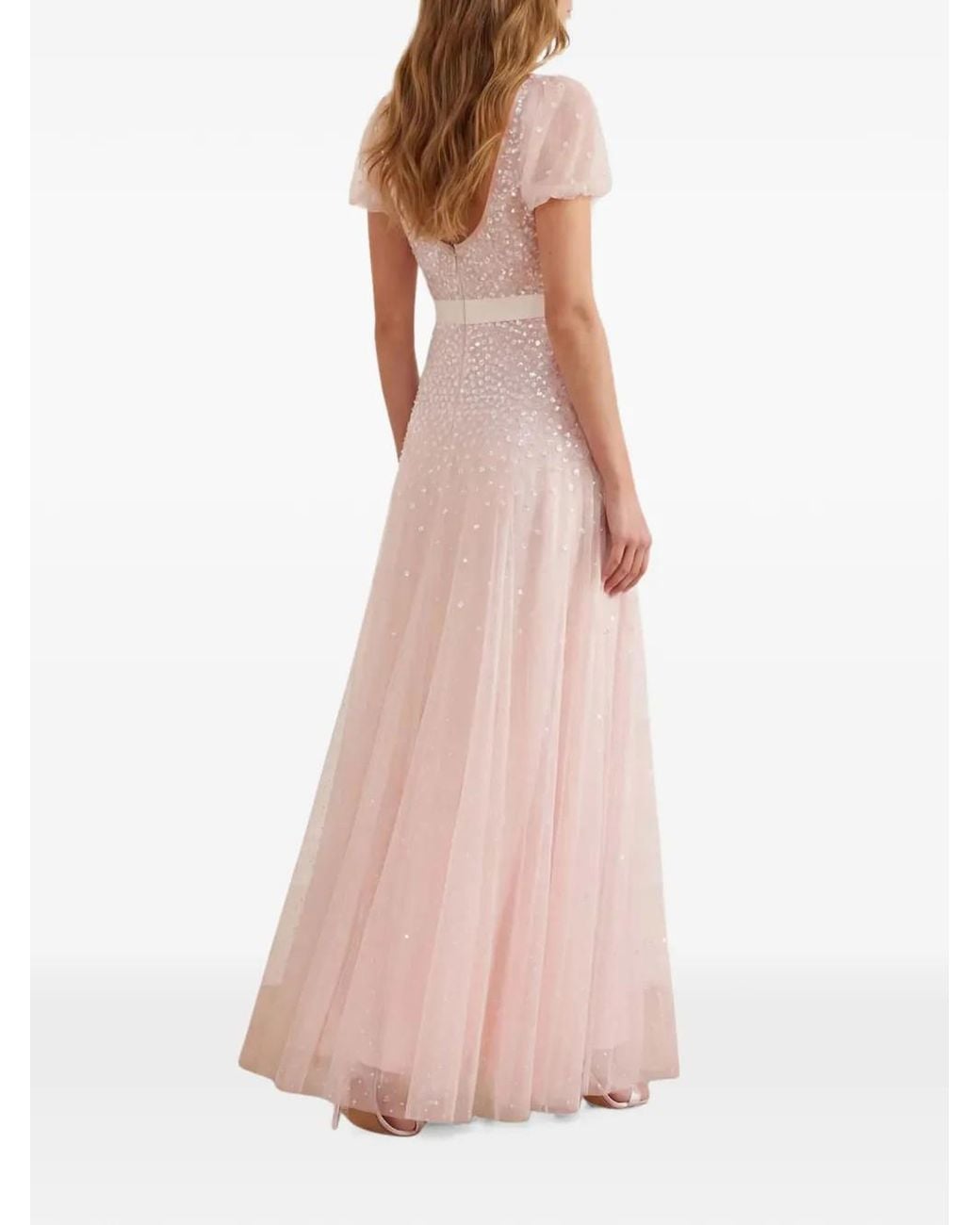 Needle & Thread Cascade Bow Short-Sleeve Maxi Gown in Pink | Lyst