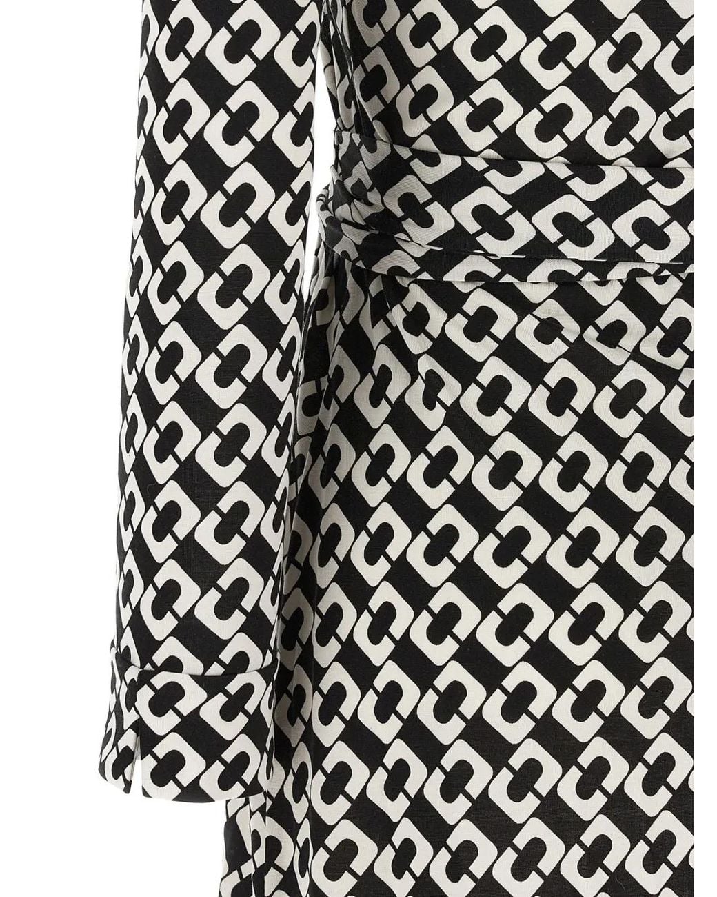 Diane von Furstenberg White Jeanne Geometric-Print Wrap Silk Mini Dress