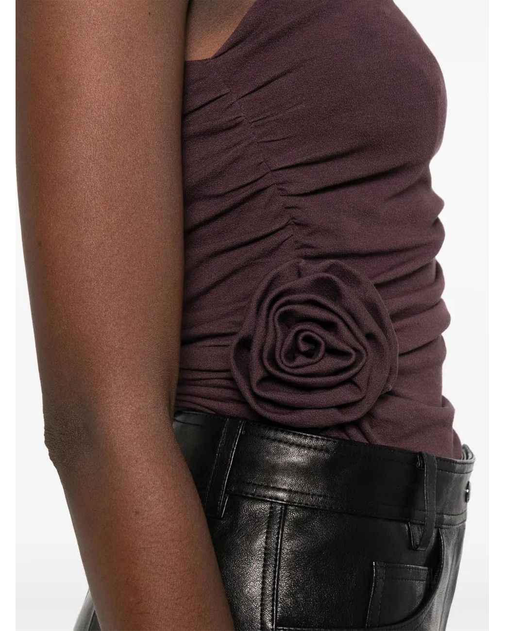 Magda Butrym Purple Rose-Embellished One-Shoulder Top