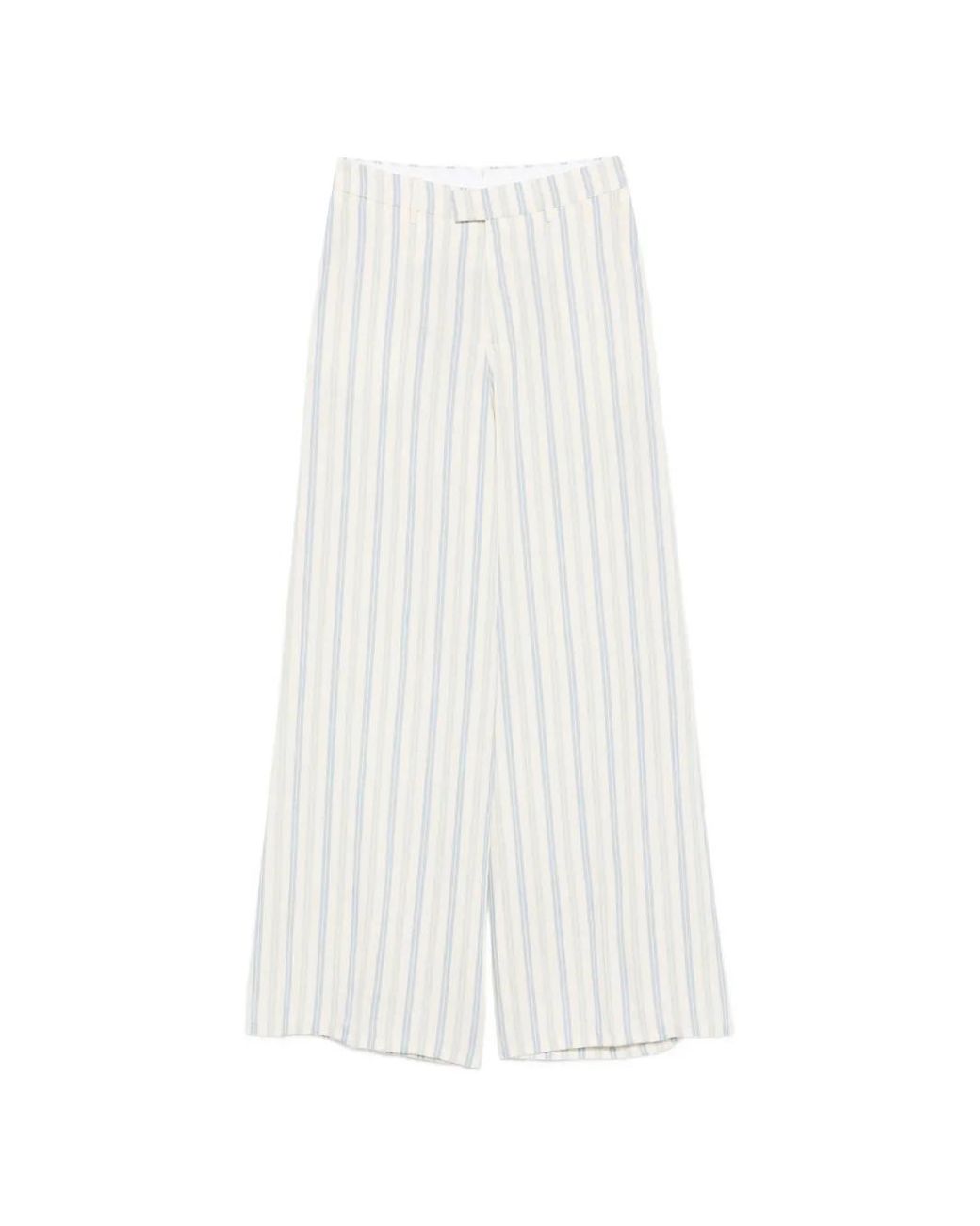 Berwich White Striped Wide Leg Trousers