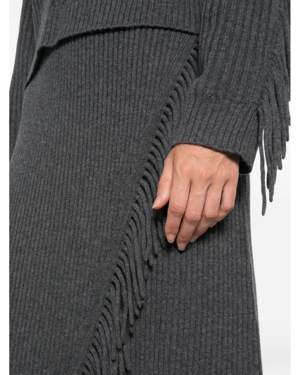 Jonathan Simkhai Gray Casey Fringe-Trim Ribbed Midi Skirt