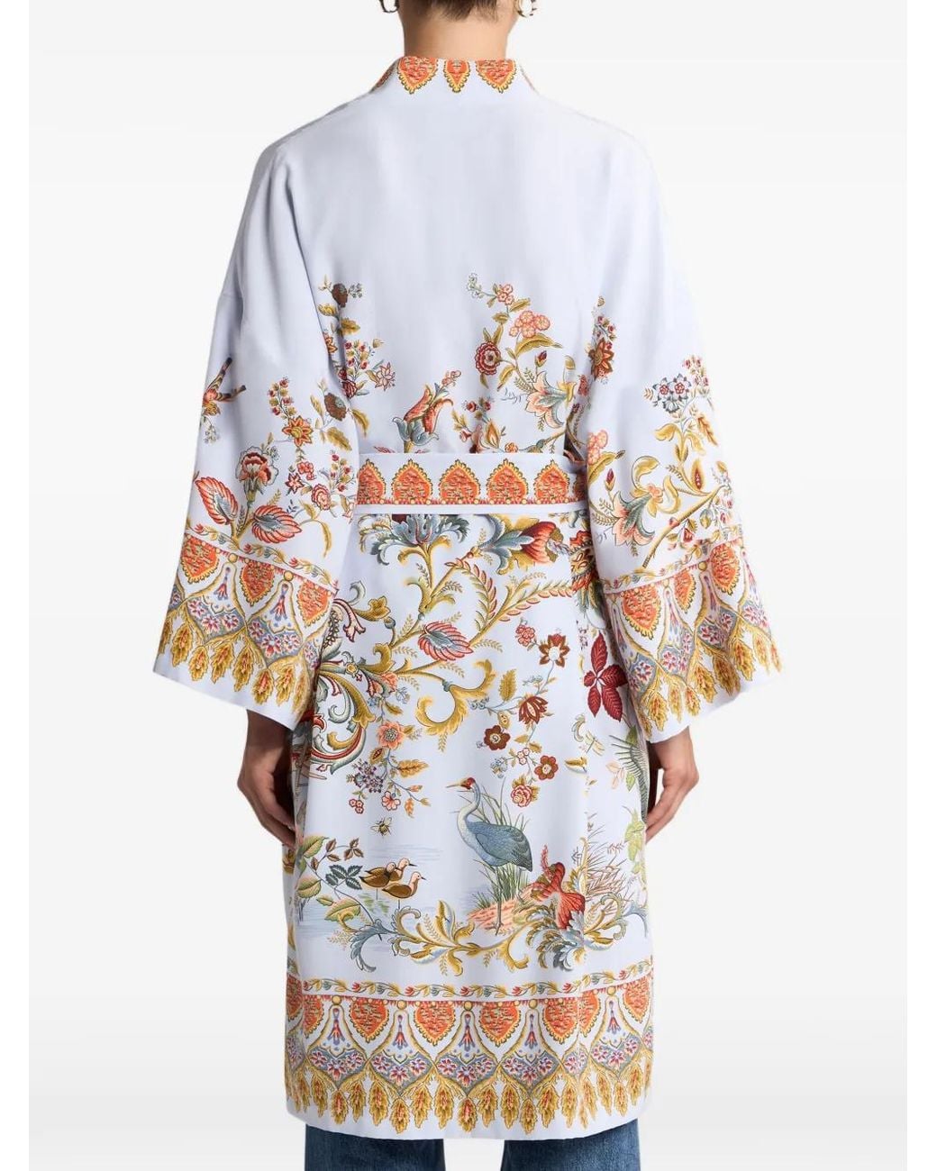 Etro White Flora Fauna-Print Silk Robe