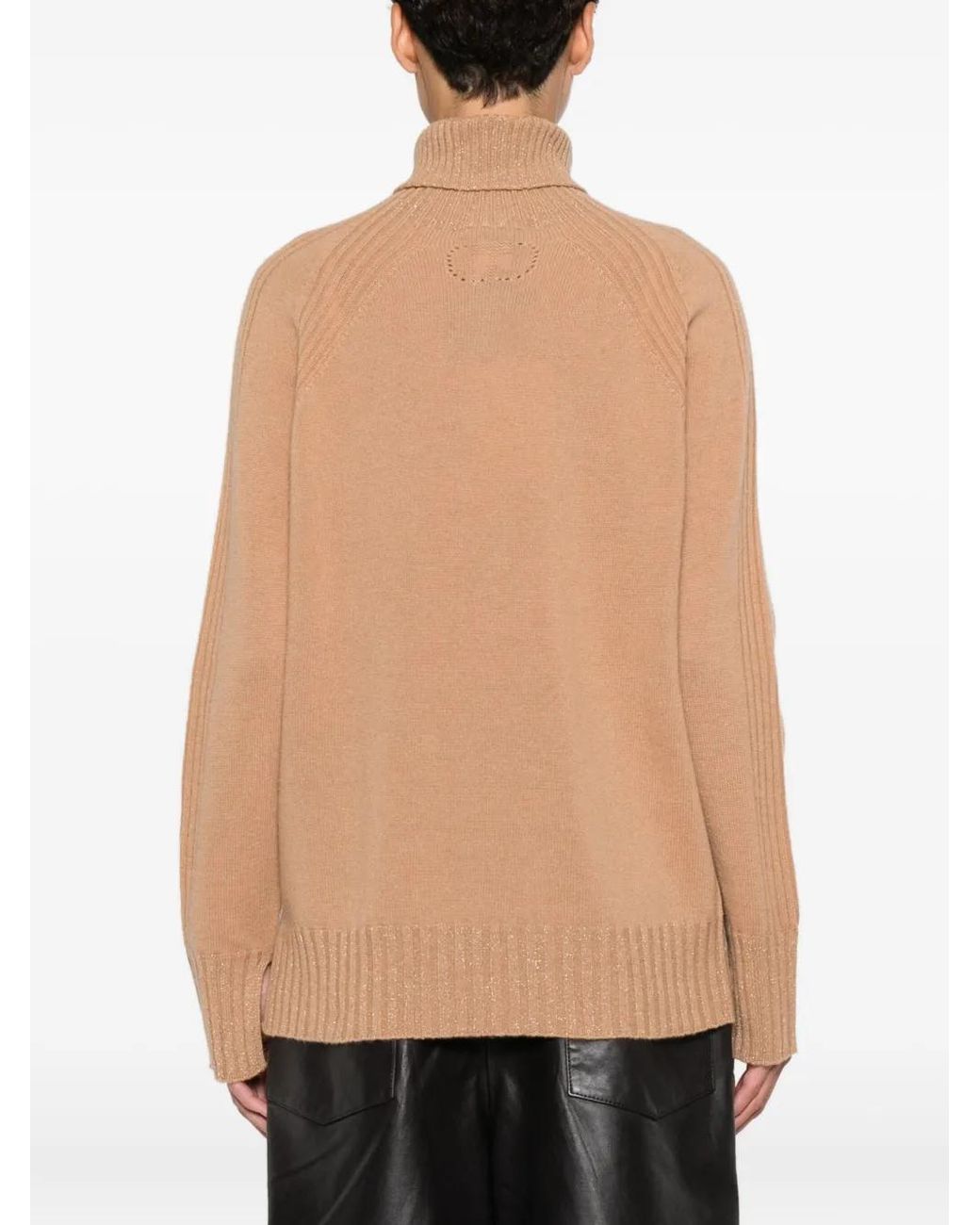 Twinset Natural Turtleneck Ribbed Sweater