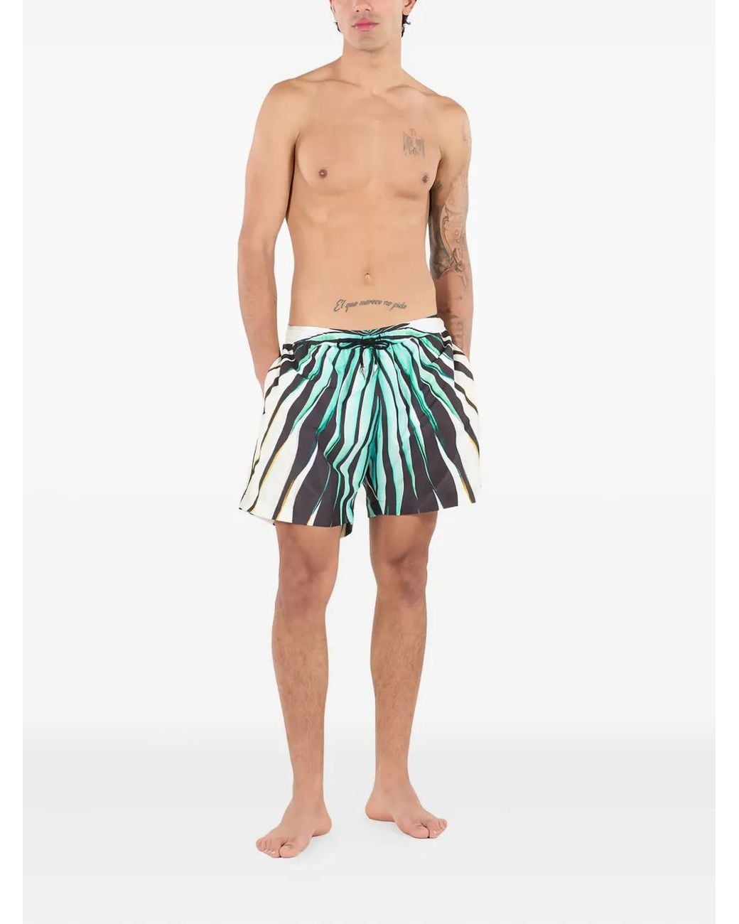 Roberto Cavalli Green Drawstring Swim Shorts for men