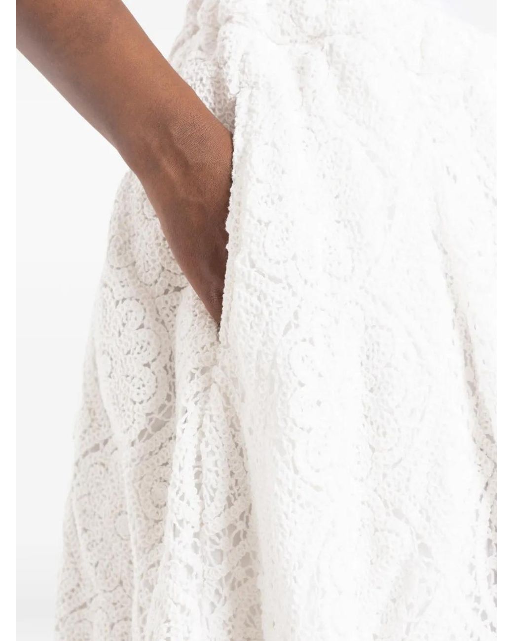 Comme des Garçons White Lace-Patterned Pleated Midi Skirt