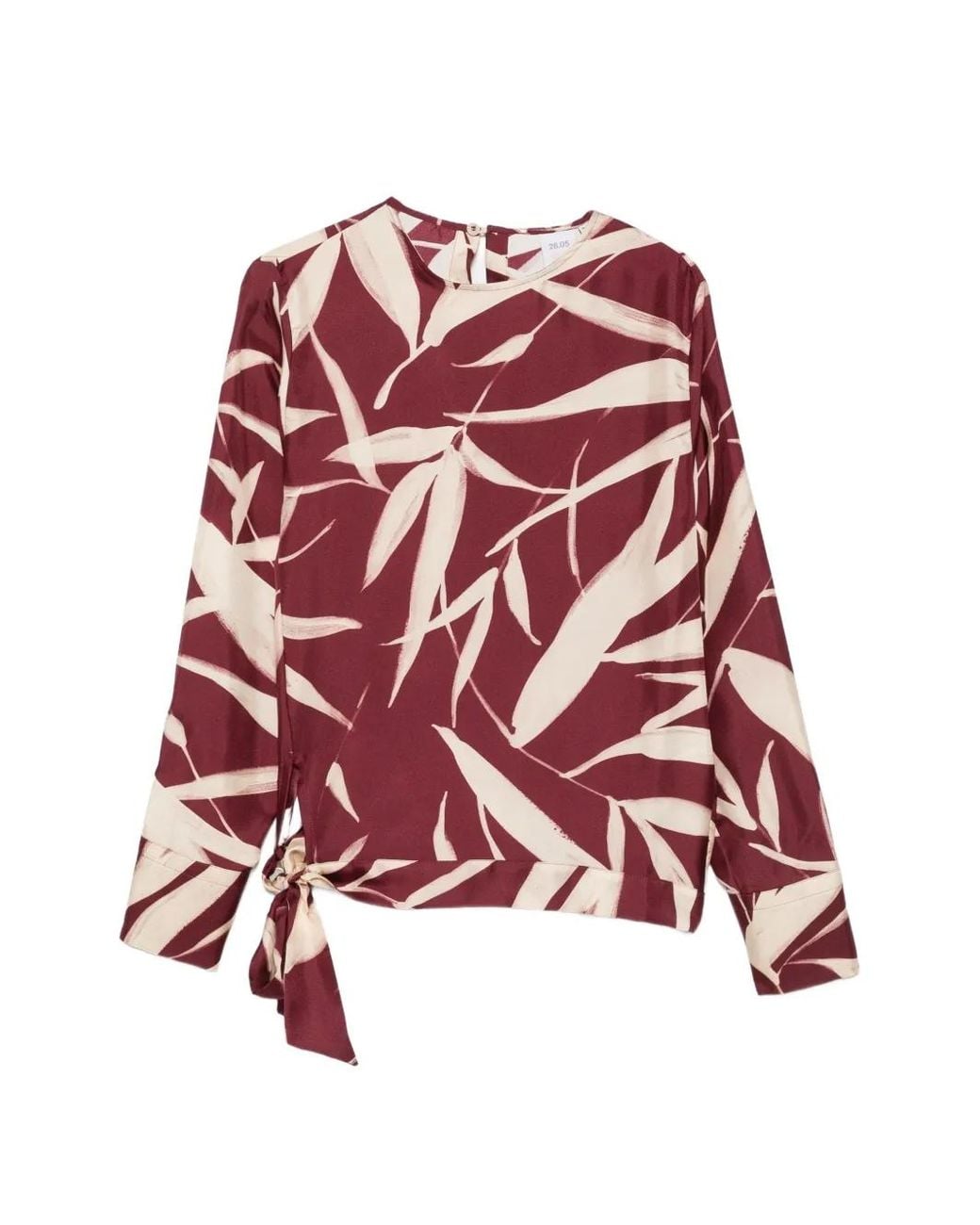 Caliban Red Leaf-Print Side-Tie Blouse