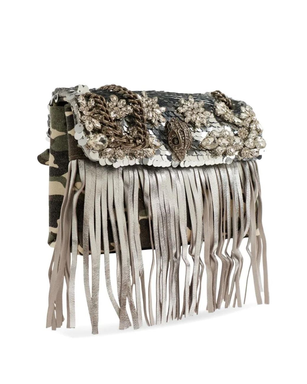 Kurt Geiger Green Medium Kensington Fringe-Trimmed Shoulder Bag