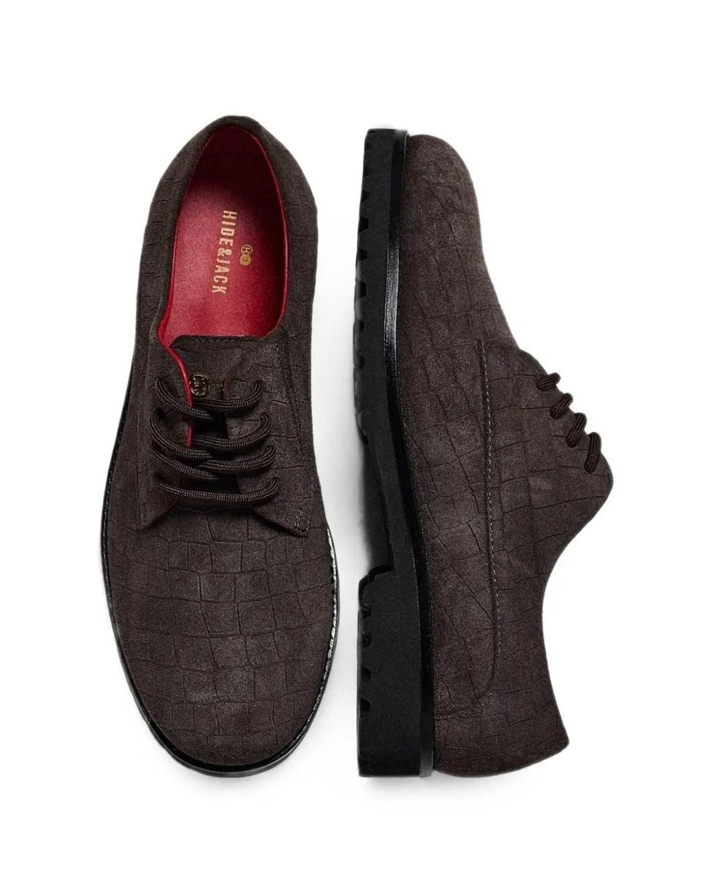 HIDE & JACK Brown Spencer Croc-Effect Lace-Up Derby Shoes