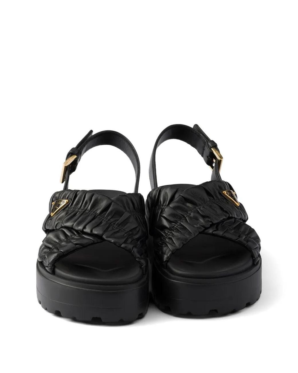 Prada Black Matelassé Nappa Leather Flatform Sandals