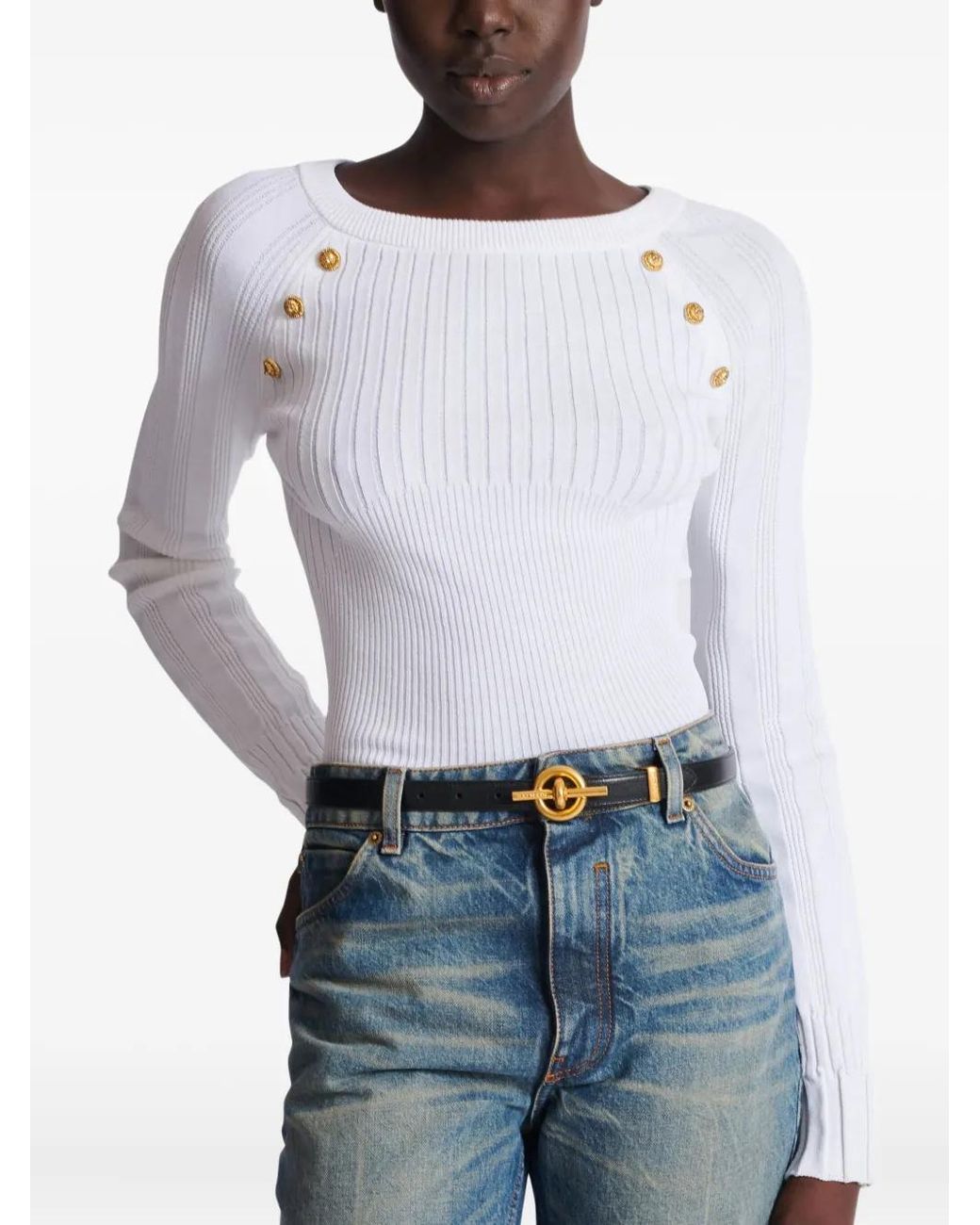 Balmain White "T-Bar" 2Cm Calfskin Belt