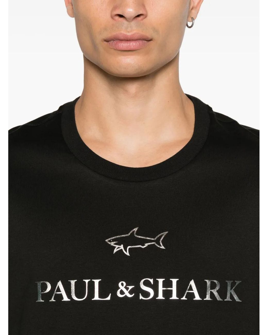 Paul & Shark Black Logo-Detailed Cotton T-Shirt for men