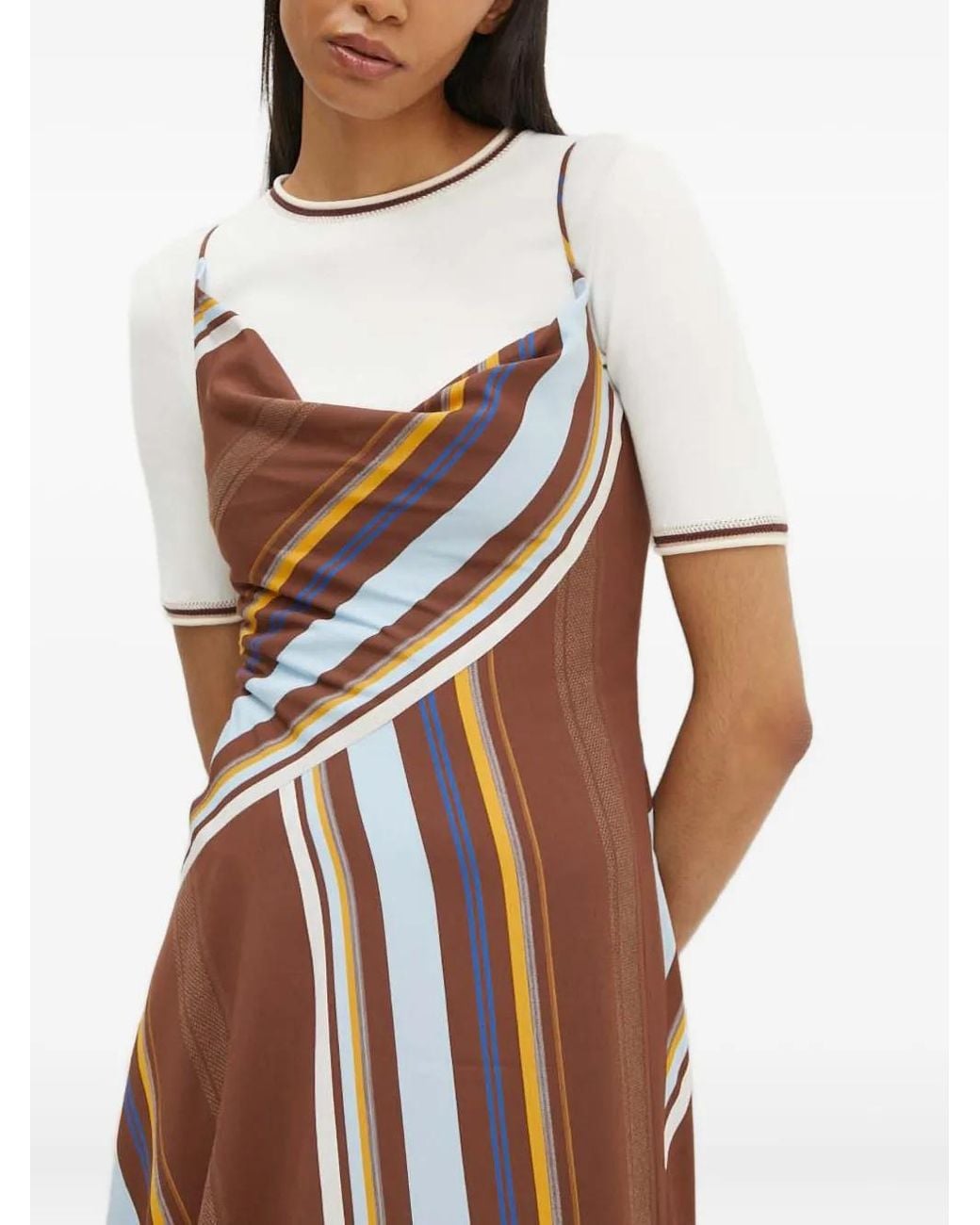 A.L.C. White Lauren Cowl-Neck Striped Dress