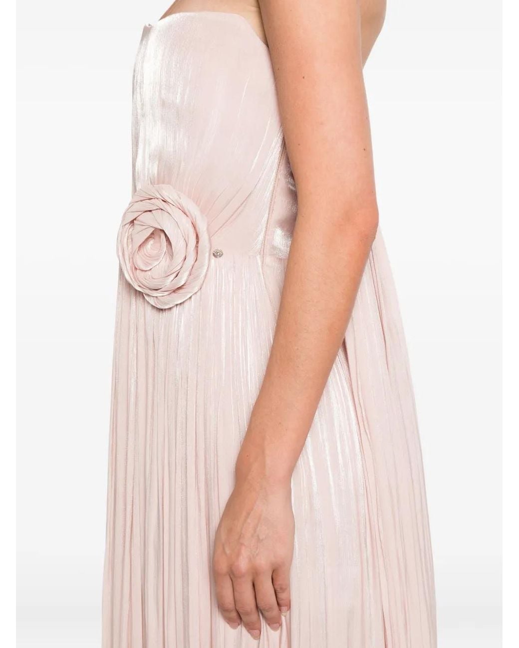 Nissa Pink Pleated Floral-Embellished Dress