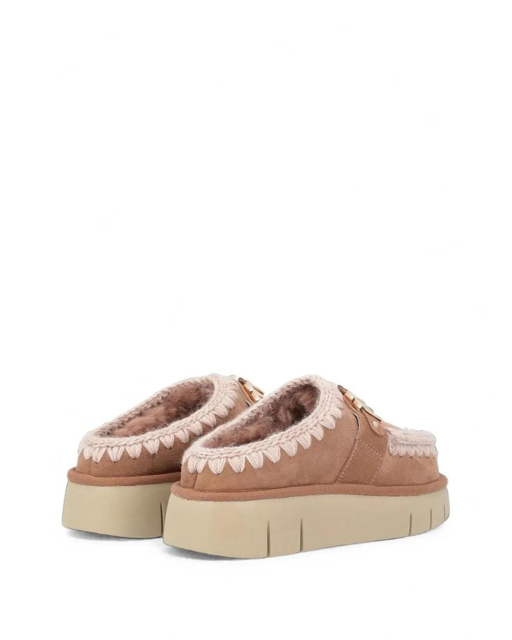 Mou Brown Bounce Crochet-Trim Clogs