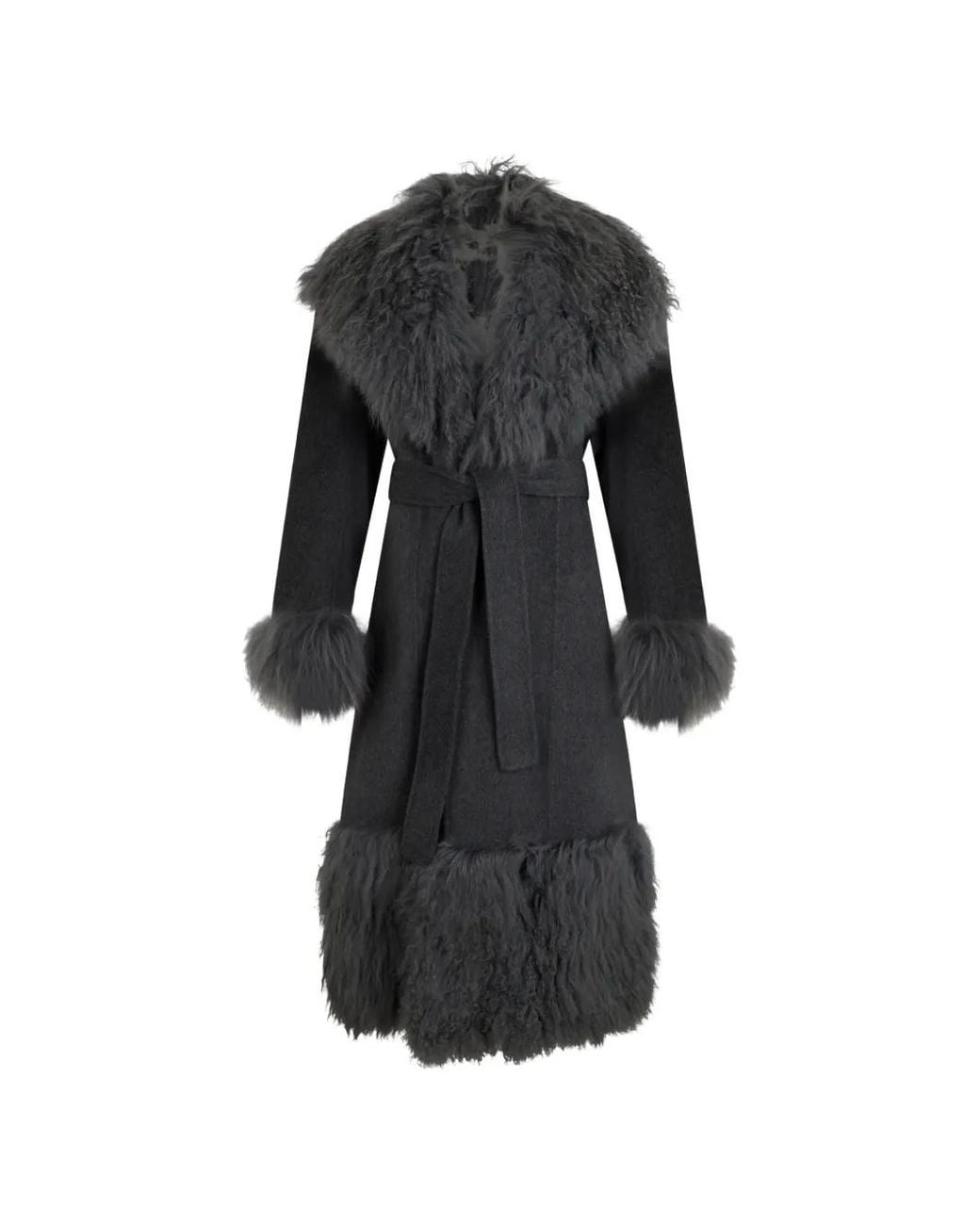 GIUSEPPE DI MORABITO Black Shearling-Trim Belted Coat
