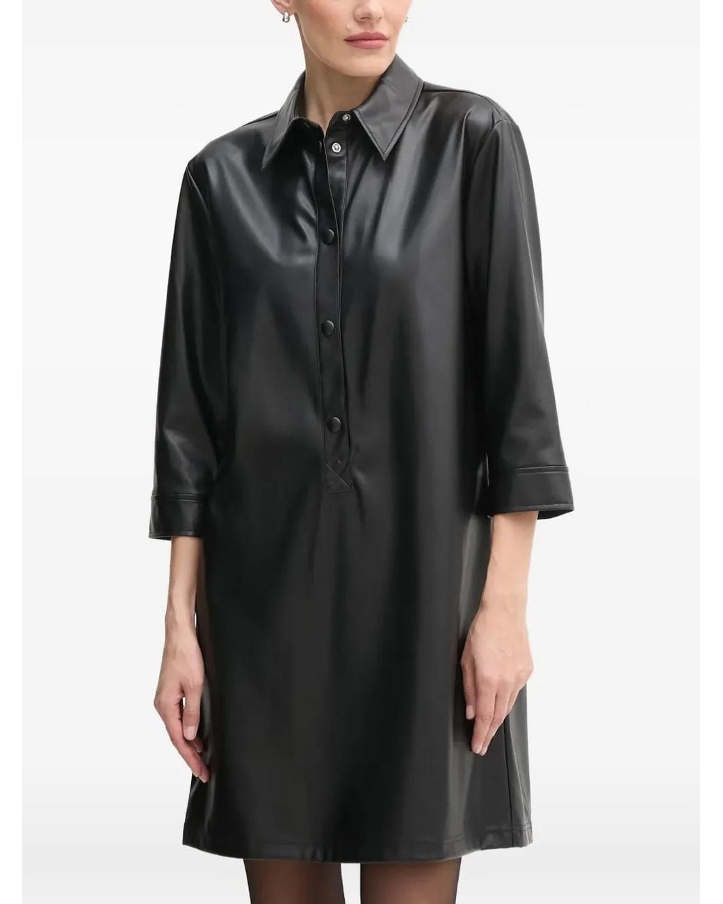 Benetton Black Button-Up Shirt Mini Dress
