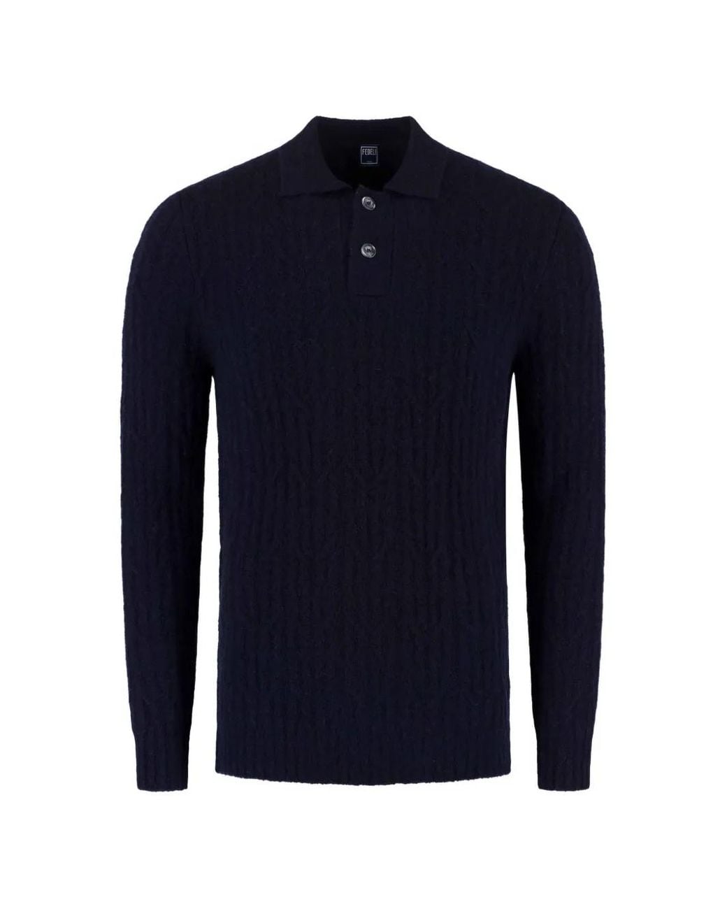 Fedeli Blue Cable-Knit Polo Sweater for men