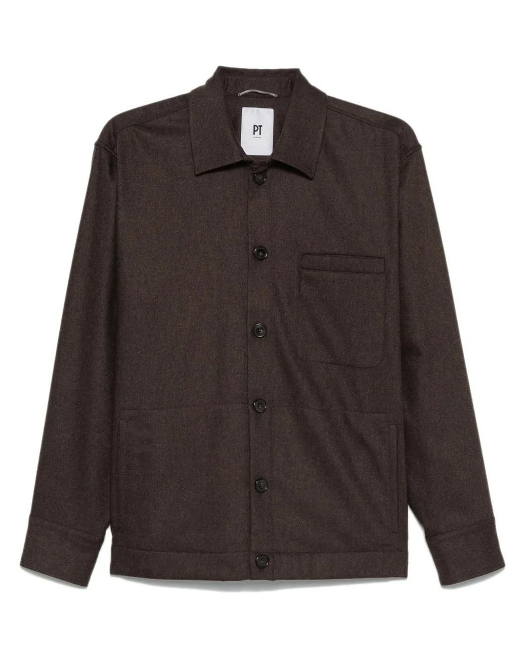 PT Torino Black Spread-Collar Shirt Jacket for men