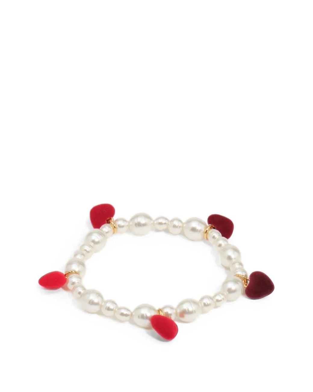 Bimba Y Lola White Elastic Pearls Flocked Hearts Bracelet