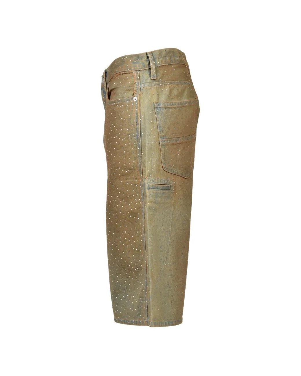 BREATH Green Rhinestone-Embellished Faded Denim Shorts for men