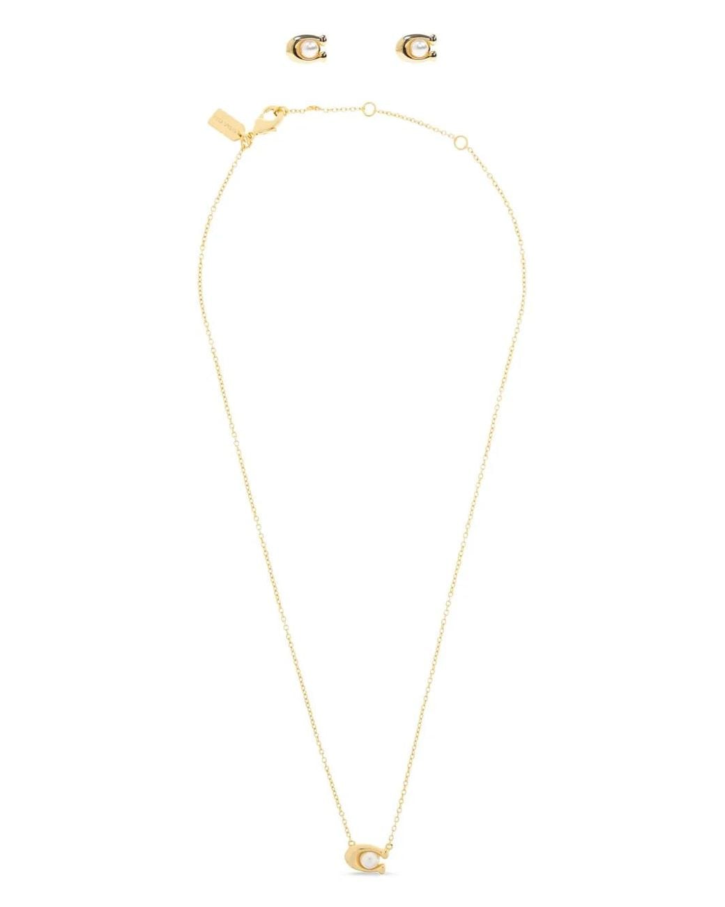 COACH White C Pearl Necklace (Set Of Two)