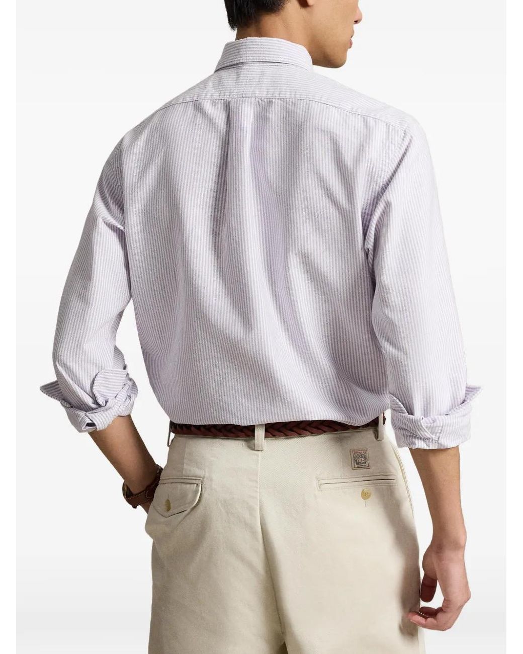 Polo Ralph Lauren White Custom Fit Striped Oxford Shirt for men
