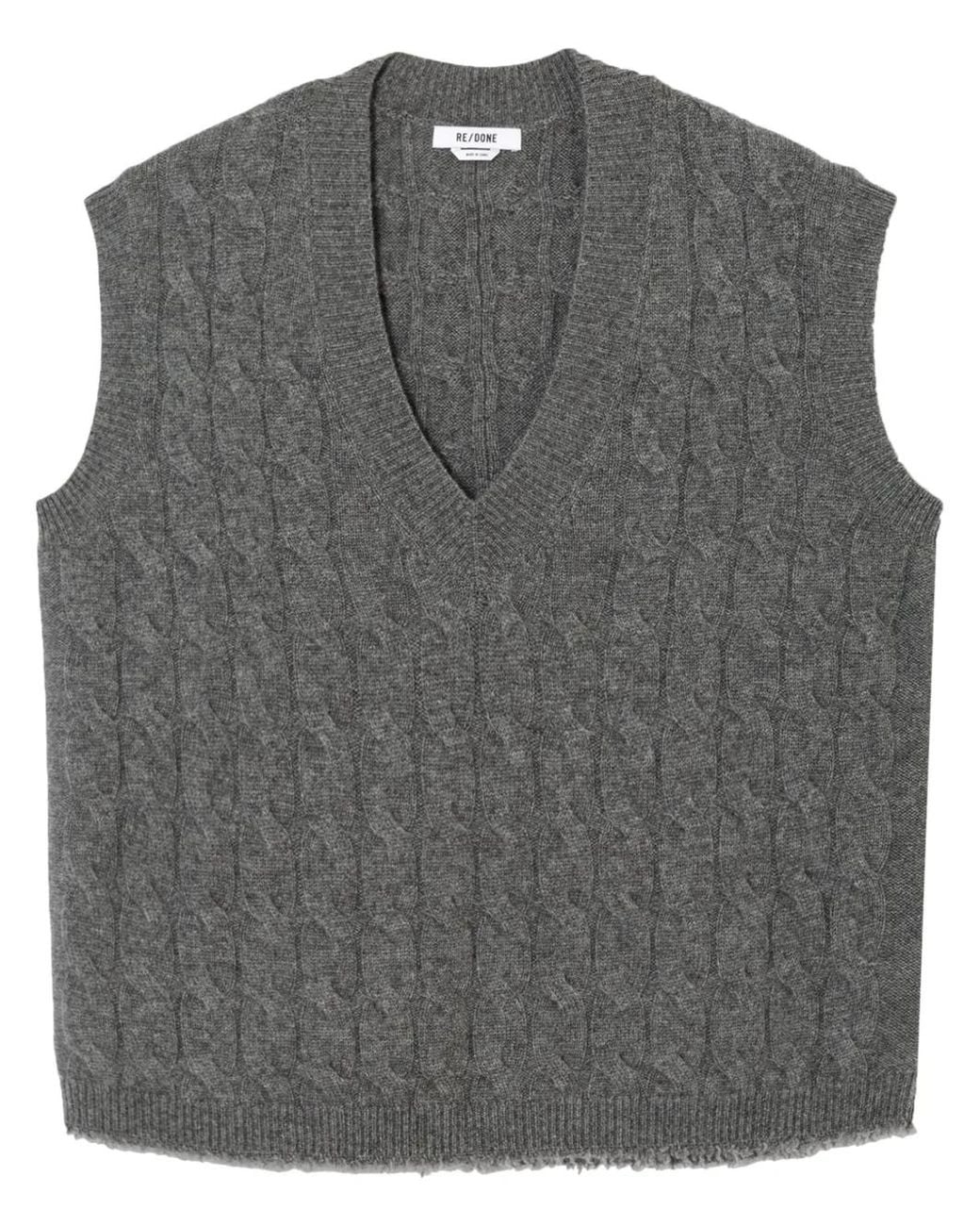 Re/done Gray Cable-Knit Cashmere Vest