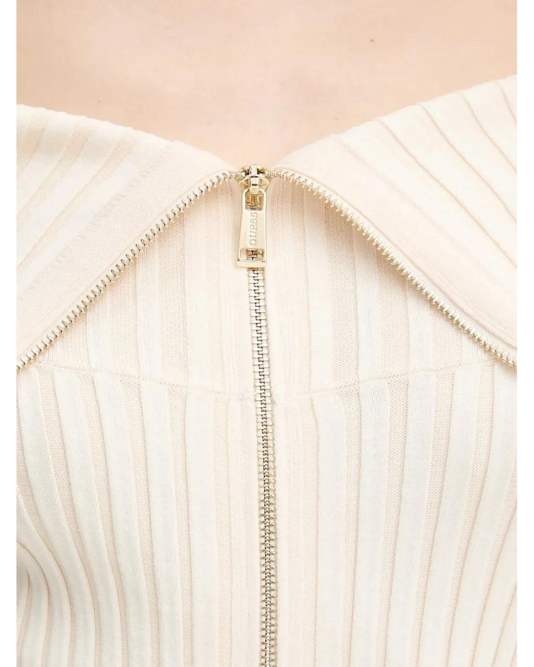 Guess White Off-Shoulder Zip Mini Dress