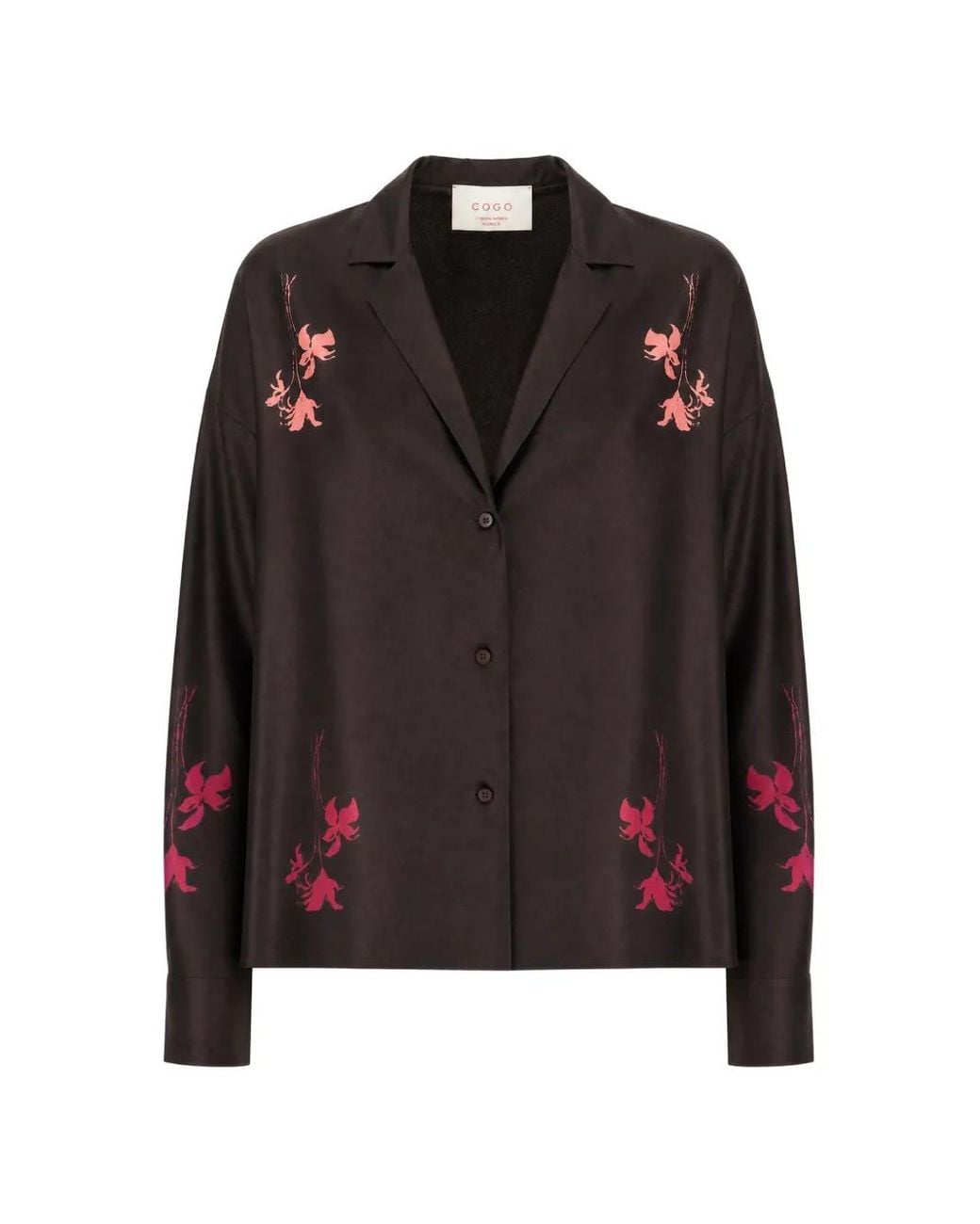 Co.Go Black Floral-Print Silk Shirt