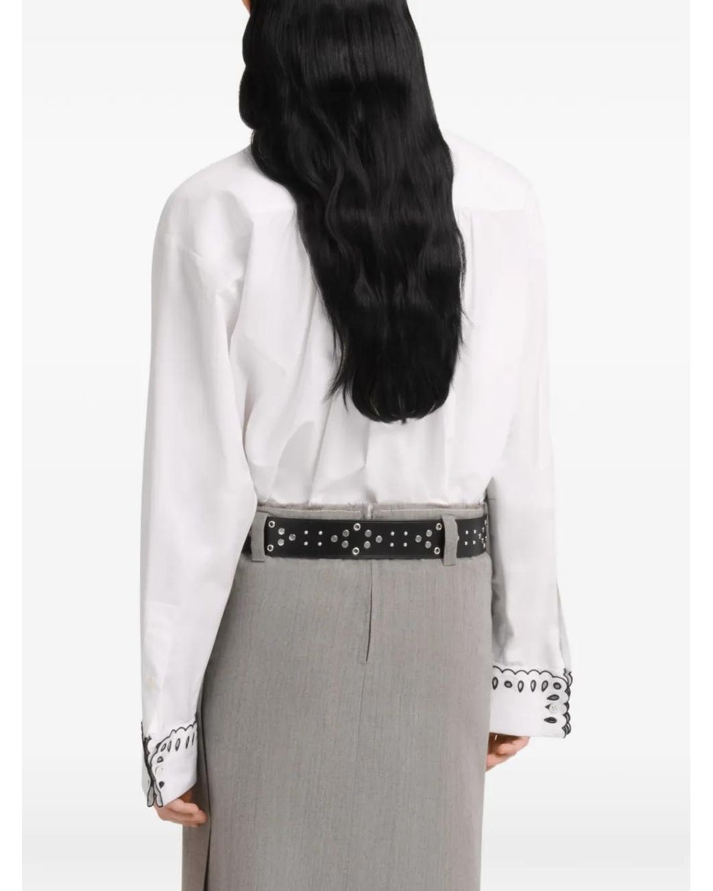Marni White Poplin Shirt With Half-Button Placket And Broderie Anglaise