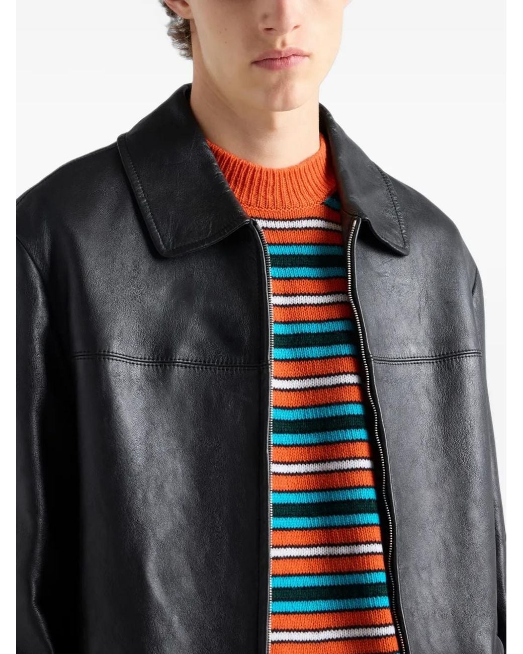 Prada Black Nappa Leather Blouson Jacket for men