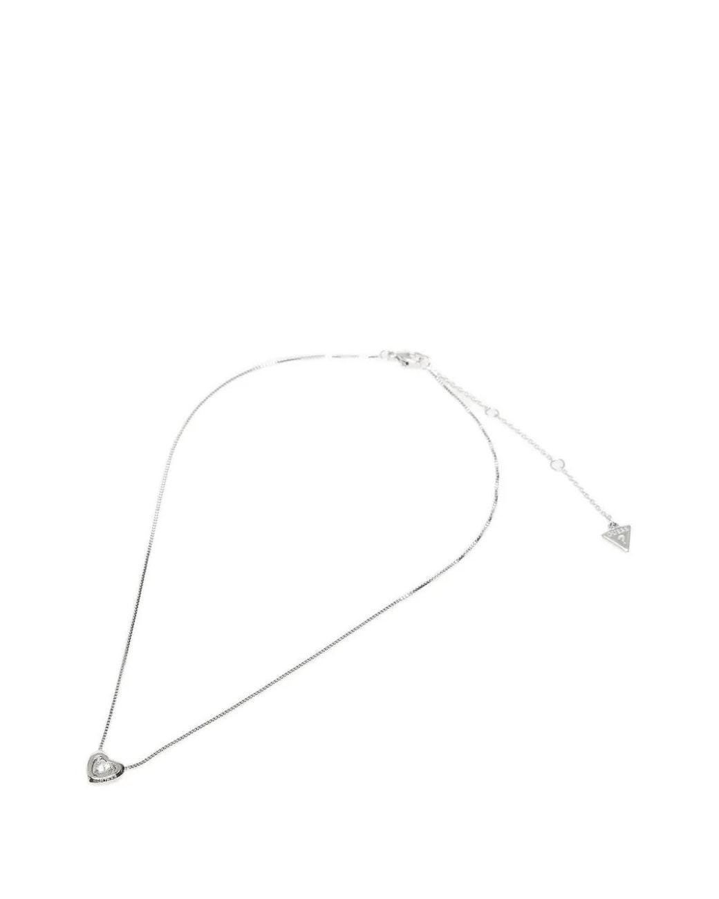 Guess White Crystal Heart-Pendant Necklace