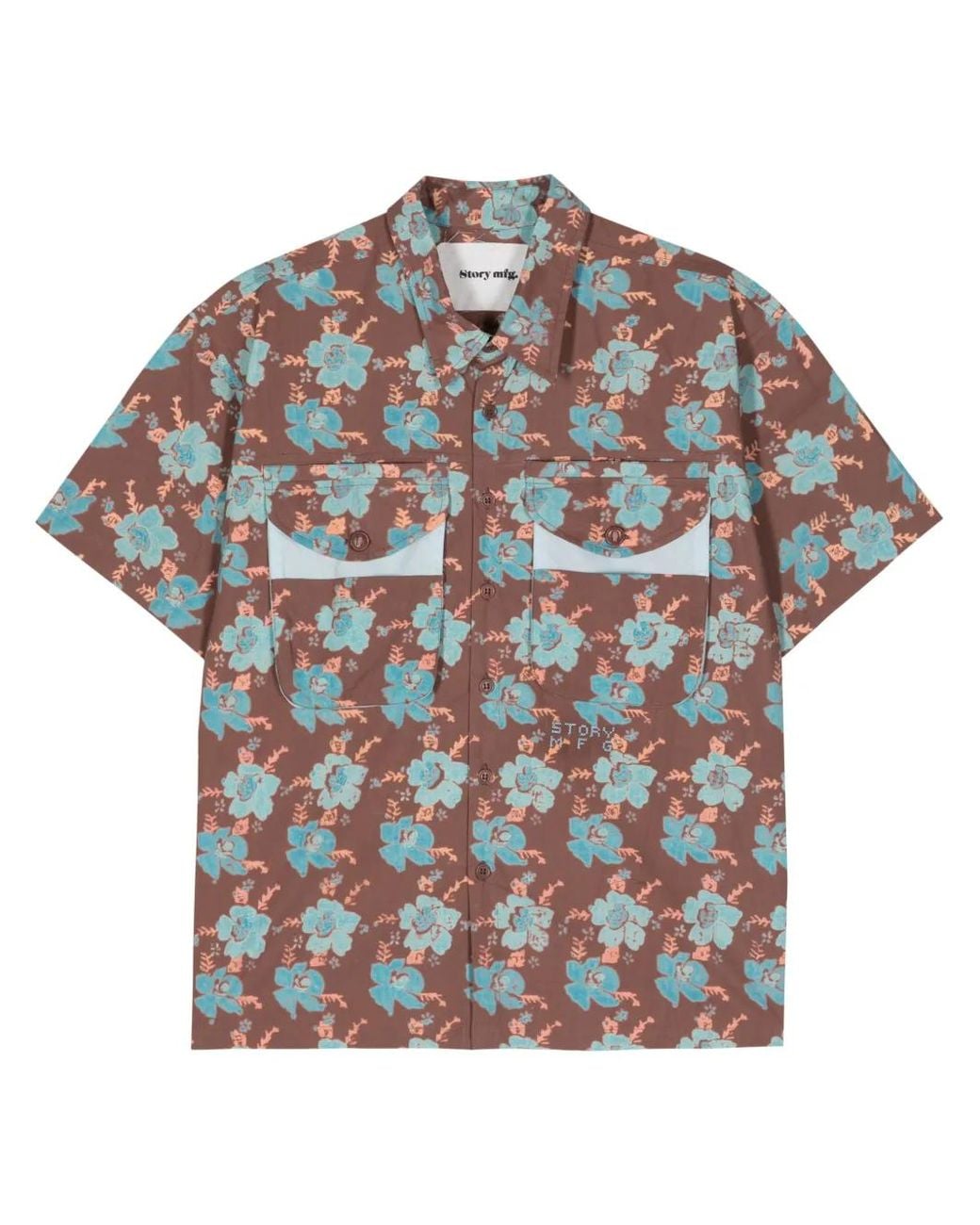 STORY mfg. Gray Floral-Print Cotton Shirt for men