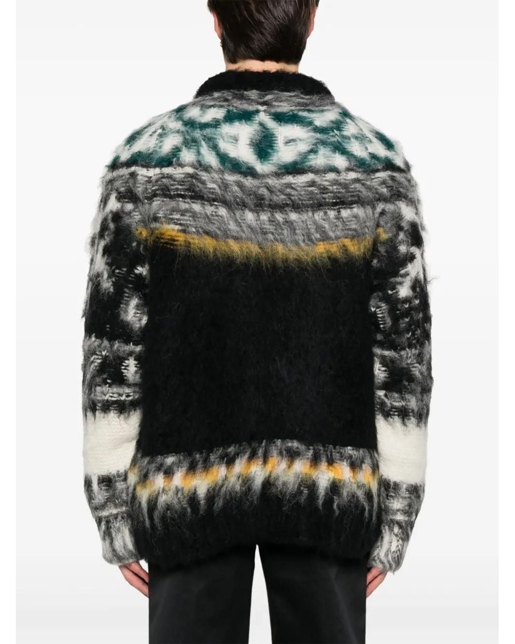 Sacai Black Pattern Intarsia-Knit Hoodie for men