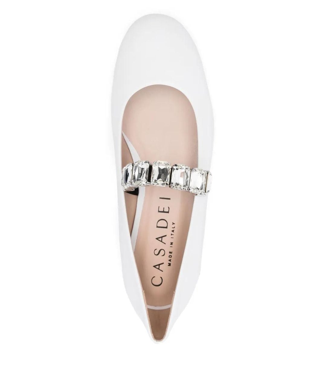 Casadei White Crystal Ballet Flats